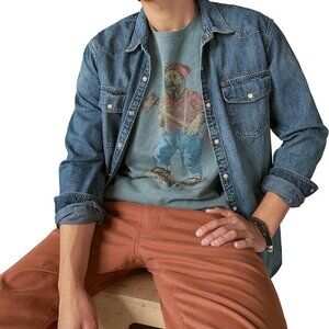 Lucky Brand Lumbear Yellowstone Bear Graphic Blue Shortsleeve Tee XL